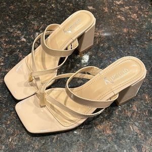 Vivianly Natural Chunky Heel Strappy Dress Shoe